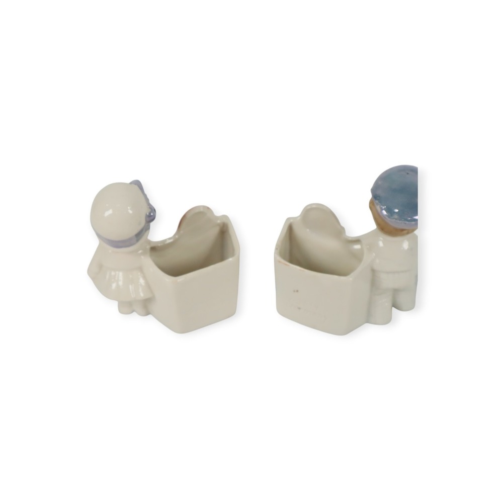 Antique German Porcelain Deco Googly Eye Tennis Figurines Toothpick Match Holder - Picture 10 of 10